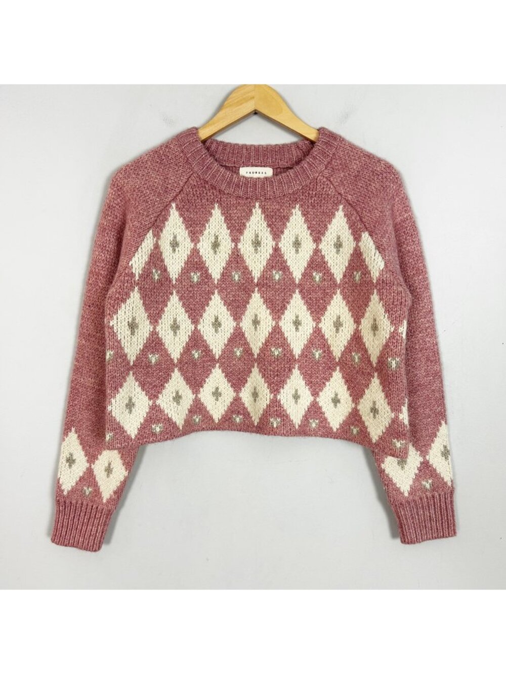 Women's Vintage Inspired Cropped Sweater Rose‎ Pink Boho Size Small